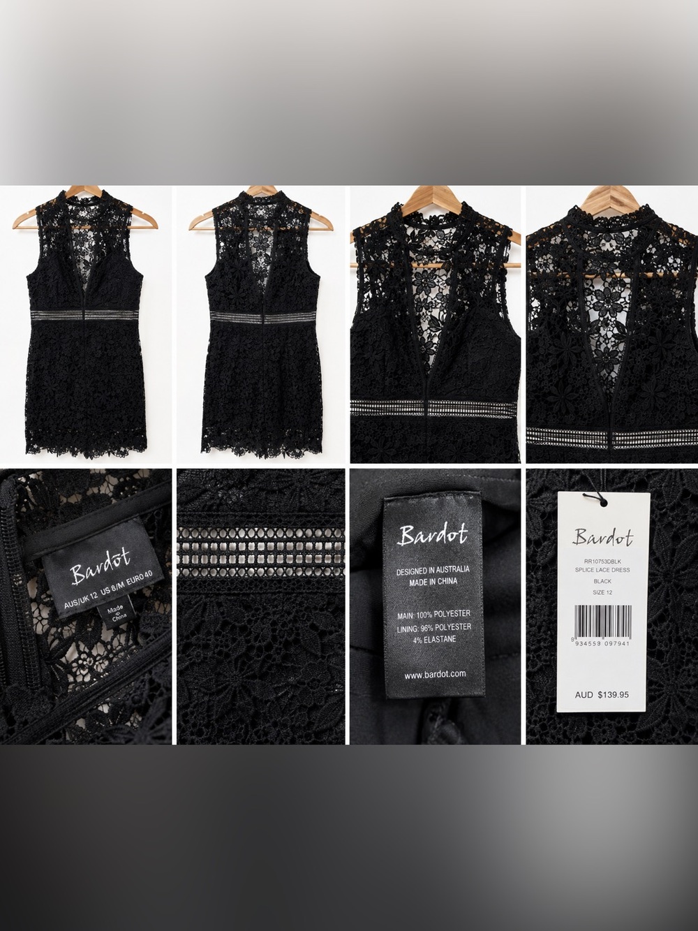 Bardot Black Lace Mini Dress with Decorative Waist Trim